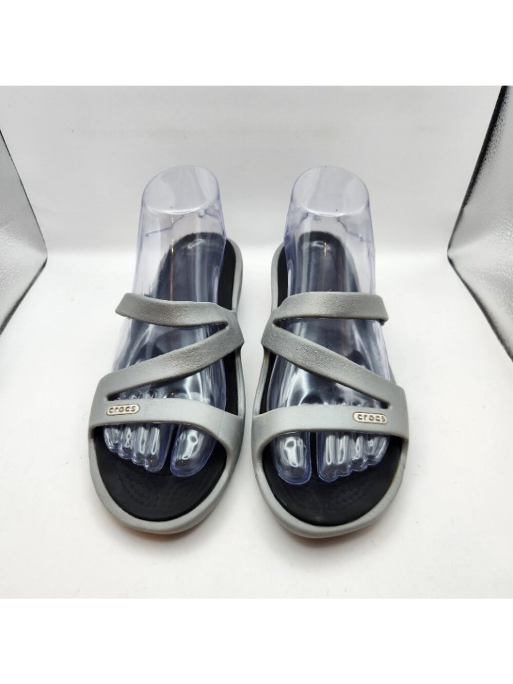 Crocs Patricia Gray Grey Womens Strappy Sandals Slide Comfort Size 9 USED Casual - Picture 4 of 11